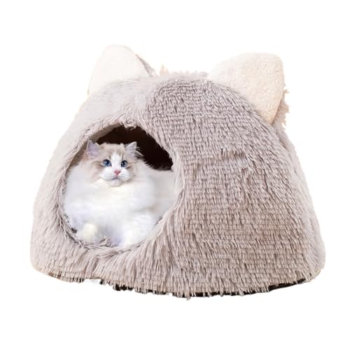 Weiches Katzenhöhlenbett, Plüsch-Katzenhöhlenbett, Haustiernest, gemütliches Kätzchen-Schlafbett, Haustier-Schlafbett, niedliches Katzenbett, halbgeschlossenes Design, Haustiernest für Katzen, Hunde, von Wcybym