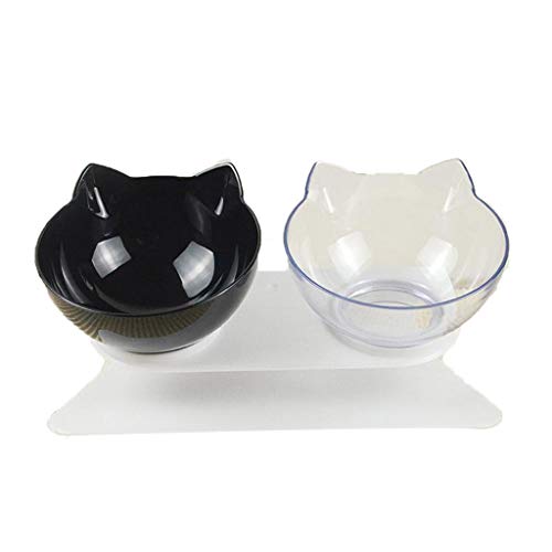 Pet Food Water Feeder Dogs Cats Double Bowl with Stand Black and Transparent von Wdfnexalai