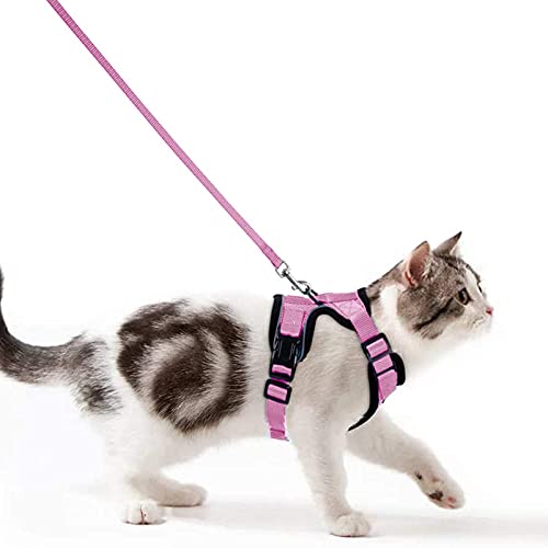 Katzengeschirr mit Leine Ausbruchsicher Katzenleine Set Verstellbar weich Kätzchenweste mit Reflektierenden Streifen Brustgeschirr für kleine Kitten (Rosa, S) von Wdmiya