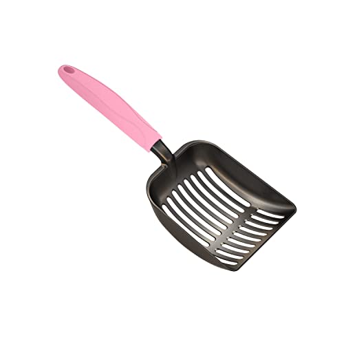 WePet Cat Litter Scoop, Non Stick Plated Aluminum Alloy Sifter, Kitty Metal Scooper, Deep Shovel, Long Handle, Poop Sifting, Kitten Pooper Lifter, Coated Black Body with Pink Handle von WePet