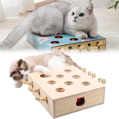 Interaktives Katzenspielzeug aus Holz, Cat Whack a Mole Scratcher, Katzenkratzbox, Pfotenschleifspielzeug, interaktives Katzenspielzeug für gelangweilte erwachsene Katzen im Innenbereich(Eight holes ( von Weairotp