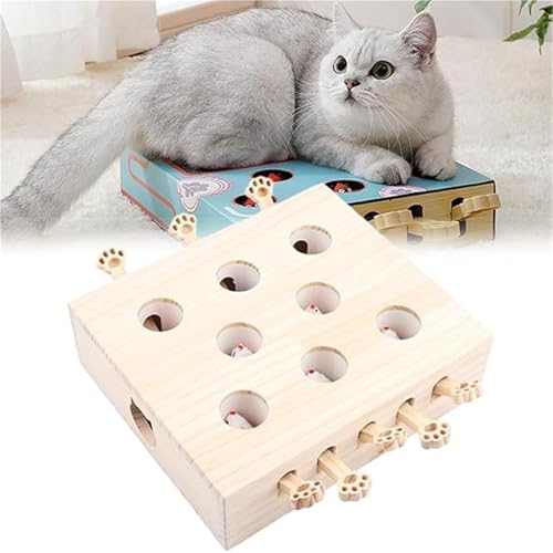 Interaktives Katzenspielzeug aus Holz, Cat Whack a Mole Scratcher, Katzenkratzbox, Pfotenschleifspielzeug, interaktives Katzenspielzeug für gelangweilte erwachsene Katzen im Innenbereich(Eight holes ( von Weairotp