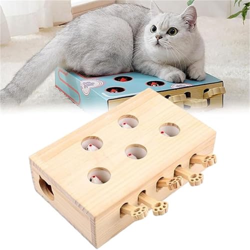 Interaktives Katzenspielzeug aus Holz, Cat Whack a Mole Scratcher, Katzenkratzbox, Pfotenschleifspielzeug, interaktives Katzenspielzeug für gelangweilte erwachsene Katzen im Innenbereich(Five holes (m von Weairotp