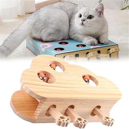 Interaktives Katzenspielzeug aus Holz, Cat Whack a Mole Scratcher, Katzenkratzbox, Pfotenschleifspielzeug, interaktives Katzenspielzeug für gelangweilte erwachsene Katzen im Innenbereich(Three holes ( von Weairotp