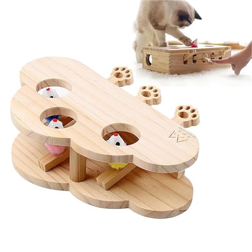 Interaktives Katzenspielzeug aus Holz, Cat Whack a Mole Scratcher, Katzenkratzbox, Pfotenschleifspielzeug, interaktives Katzenspielzeug für gelangweilte erwachsene Katzen im Innenbereich(Three holes ( von Weairotp