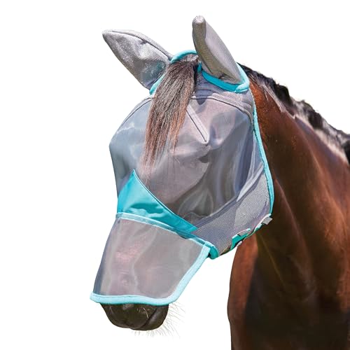 WeatherBeeta ComFiTec Deluxe Feinmaschige Maske mit Ohren und Nase, Grau/Türkis, Warmblut von Weatherbeeta