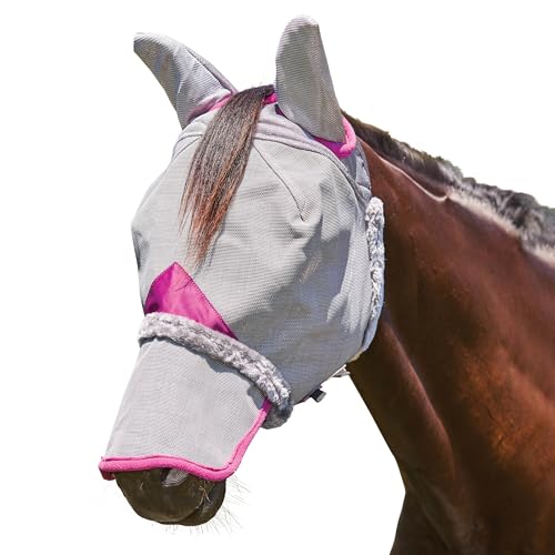 WeatherBeeta ComFiTec Deluxe strapazierfähige Netzmaske mit Ohren & Nase, grau/lila, Warmblut von Weatherbeeta