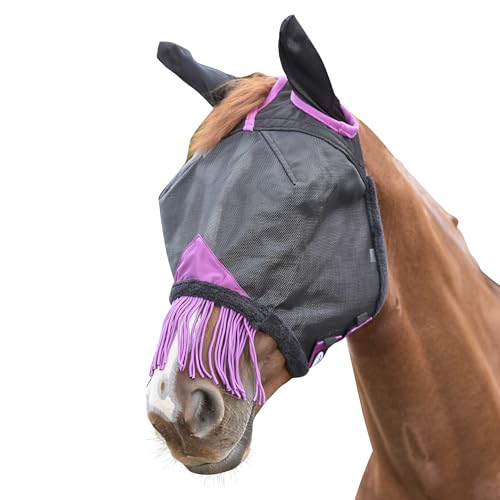 Weatherbeeta 2022 Comfitec Deluxe Strapazierfähige Netzmaske Mit Ohren Und Quasten 1009572002 - Schwarz/Lila Mask Size - Small Pony von Weatherbeeta