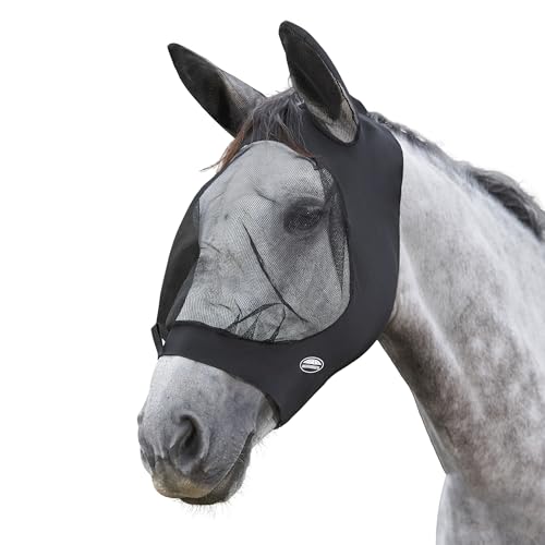 Weatherbeeta Deluxe Stretch Fliegenmaske mit Ohrenschutz, Farbe:Black/Black, Größe:Warmblut von Weatherbeeta