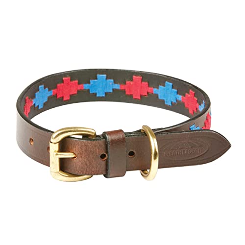 Weatherbeeta Polo Leder Hundehalsband - Beaufort Braun/Pink/Blau von Weatherbeeta