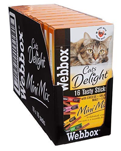 3 x Cat Delight Leckerli-Sticks, Mini-Mix, sortiert, für gesundes Haustierfutter, Snack für Kätzchen, Wellness, 16 Trockenstäbchen (10 Stück) von Webbox