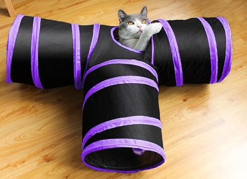 Webeasy Katzentunnel 3-Wege Zusammenklappbar Katzenspielzeug Tunnel Schlauch 25 cm hoch Katzen Interaktives Spielzeug für Indoor Katzen Extended Game Tunnel für Katzen, Kaninchen, Hunde (Lila) von Webeasy