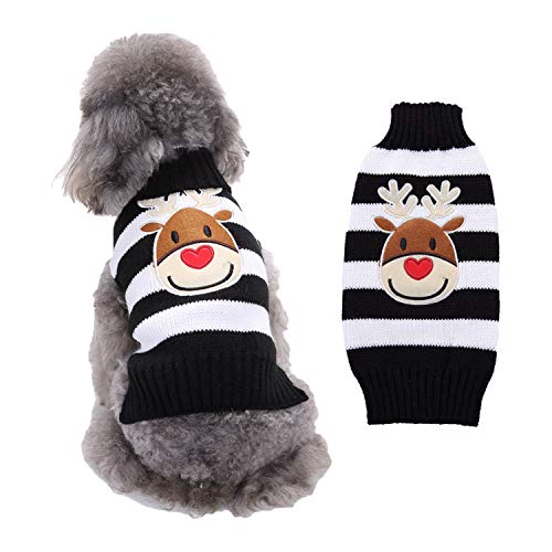 Webuyii Weihnachtspullover für Hunde, Elch, gestrickt, warm, Größe L, Schwarz von Webuyii