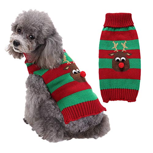 Webuyii Weihnachtspullover für Hunde, Elch, gestrickt, warm, Größe M, Grün von Webuyii