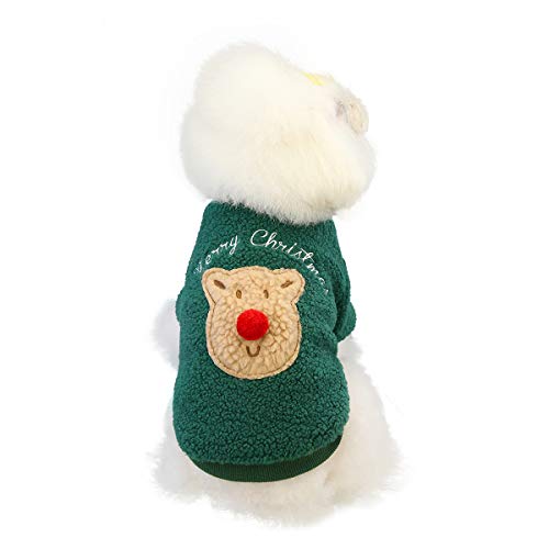 Webuyii Weihnachtspullover für Hunde, Rentier-Kostüm, Fleece, Größe M, Grün von Webuyii