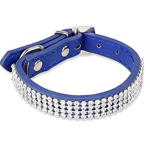 Hochzeitsdekor Haustierhalsband für Hunde und Katzen, mit Strass-Verschluss, weiches Leder, schützend, leicht, Königsblau von WedDecor