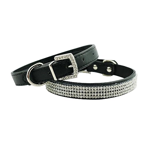 Hochzeitsdekor schwarzes Haustierhalsband für Hunde und Katzen, Diamant-Kristalle, Band mit Strass-Verschluss, weiches Leder, schickes Tierzubehör, schützend, leicht von WedDecor