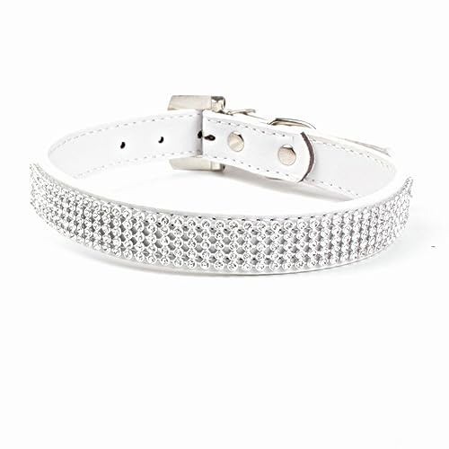 Weißes Haustierhalsband für Hunde und Katzen, mit Strass-Verschluss, weiches Leder, schützend, leicht von WedDecor