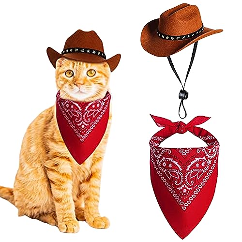 Hund Cowboy Kostüm 2PCS Hund Cowboyhut und Bandana Schal Western Haustier Halloween Kostüme Accessoires für Welpen Kätzchen Cosplay Party Festival täglich tragen von Wedhapy