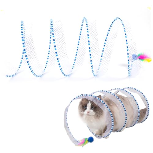 Katzentunnel Faltbare Selbsteinstellung Katzenjagd Spiraltunnel Spielzeug Anti-Biss ＆ Scratch Cat Play Tunnel mit Ringbell ＆ Mausspielzeug 9,8 '' DIA Interactive Cat Toys für Innenkatzen Blau von Wedhapy