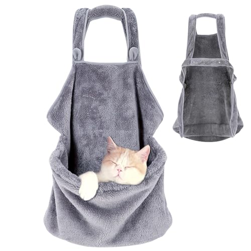 Wedhapy Katzenschlinge weiche Plüsch Katze Schürze Träger Haustier Schlinge Katze Babytrage Haustier Warmer Katzenträgerbeutel mit Vordertasche und Drawschnellbesprecher für Katzen schlafen. von Wedhapy