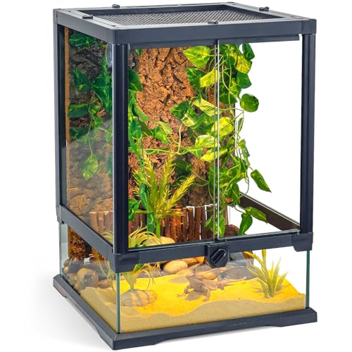 360° klare Sicht, 45,7 x 32,6 x 32,6 cm, Glas, Reptilien-Terrarium, geeignet für Bartagamen, Chamäleon, Gecko mit Haube, mehrere Haustiere, mit Vordertür, hervorragende Belüftung, versteckte von Wedoelsim