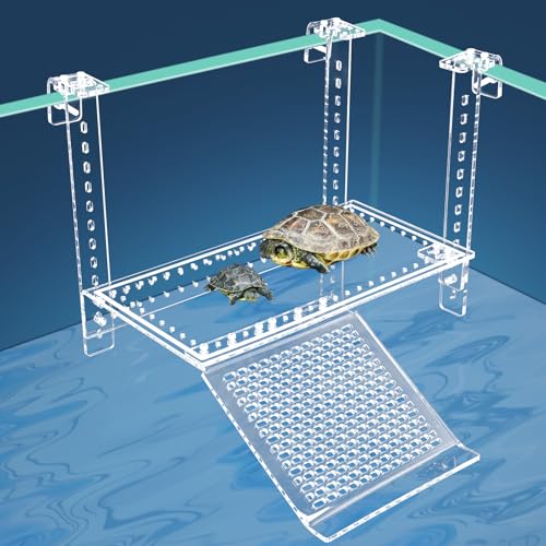 Wedoelsim Hängendes Schildkröten-Dock für Schildkröten, Tankzubehör, verstellbar, große Sonnenplattform mit frei installierbaren Kletterrampen für Wasserschildkröten, stabiles, wackelfreies Design aus von Wedoelsim