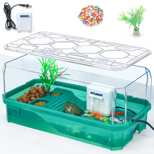 Wedoelsim Schildkrötenkäfig, Schildkröten-Terrarium mit Pumpe und Filter, mit Duschfunktion, einfach zu wechseln, Wasser und sauberes Wasser für Schildkrötengehörn-Frosch, Einsiedlerkrebs (Grün (mit von Wedoelsim