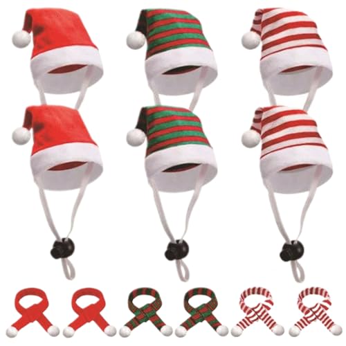 12pcs Mini Santa Hats und Schal -Set, Haustier Weihnachtshut kleines Tier Weihnachtsmütze mit verstellbarem Kinngurt, kleine Weihnachtsmannhüte für Kunsthandwerk von Weduspaty