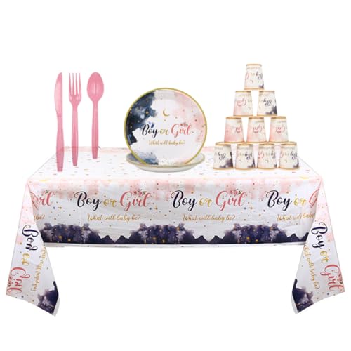 Weduspaty Geschlecht enthüllen Tassen und Teller Geschlecht enthüllen Party -Geschirr Set enthält Tischcup -Tischdecker -Banner für Babyparty -Party -Vorräte 81pcs von Weduspaty