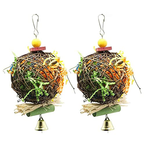 Weduspaty Hanging Toy 2pcs Vogel Papageienkauspielzeug, natürlicher Rattan Ball Shredder Spielzeugkäfig Futtersuche Spielzeug Futtersuche Hängende Spielzeug von Weduspaty