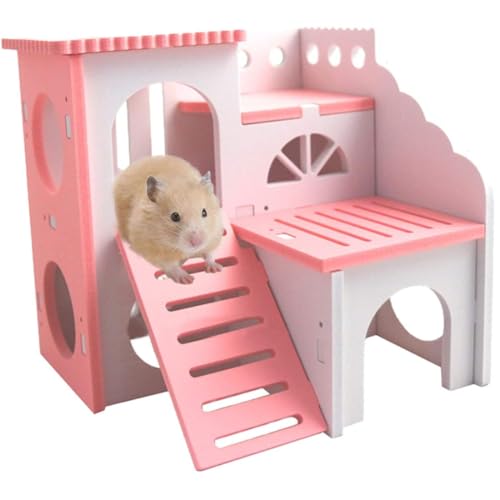 Weduspaty Kauspielzeug für Hamster Holz Hamster Haus versteckt House Mouse Hiding Place, Doppelvilla -Design, Kauspielzeug für Hamster, Mäuse, Rennmäuse und andere Haustiere von Weduspaty