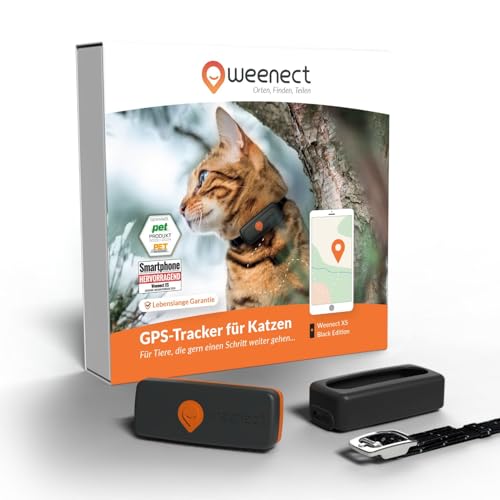 Weenect XS für Katzen - NEU Mini GPS-Tracker für Katzen | GPS-Tracking in Echtzeit | Ohne Distanzlimit | Kleinstes Modell auf dem Markt | Halsband inkludiert | Abonnement von Weenect