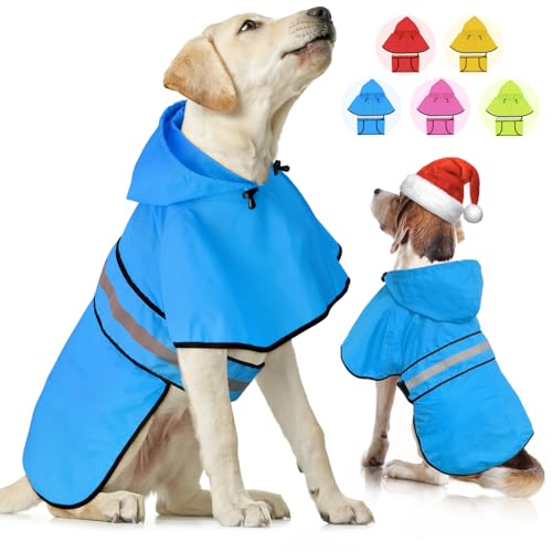 Weesiber Hunderegenmantel, Reflektierender Hund Regenmantel mit Leinenloch, wasserdichte Regenjacke Hunde Verstellbarer Hundeponcho Mit Kapuze (M, Blau) von Weesiber