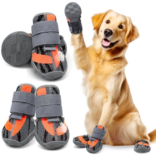 Weesiber Hundeschuhe, 4 Stück atmungsaktive Hundeschuhe Pfotenschutz mit Rutschfester Sohle, 2 verstellbaren Klettverschlüssen Hunde Schuhe Hundestiefel für kleine Mittler große Hunde (Grau, Größe 9) von Weesiber