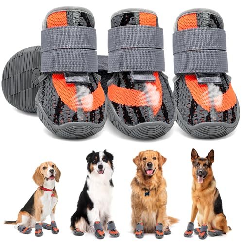 Weesiber Hundeschuhe, 4 Stück atmungsaktive Hundeschuhe Pfotenschutz mit Rutschfester Sohle, 2 verstellbaren Klettverschlüssen Hunde Schuhe Hundestiefel für kleine Mittler große Hunde (Grau, Größe 3) von Weesiber