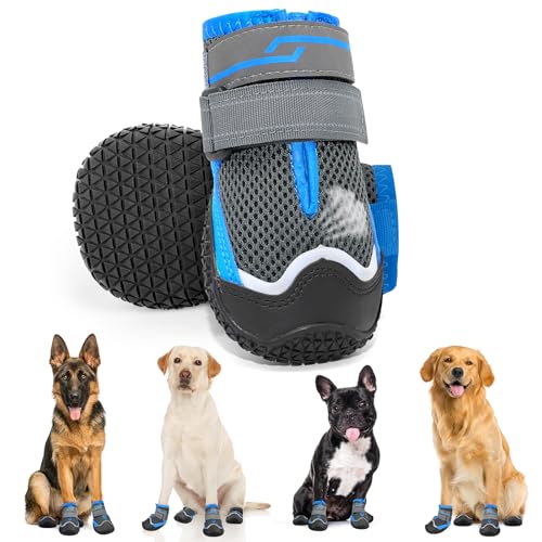 Weesiber Hundeschuhe Pfotenschutz, 2 Stück rutschfeste Hundestiefel mit Reflektierenden Riemen und Verschleißfester Gummisohle, Pfotenschutz für Kleine, Mittlere und Große Hunde (Grau-1, Größe 8) von Weesiber