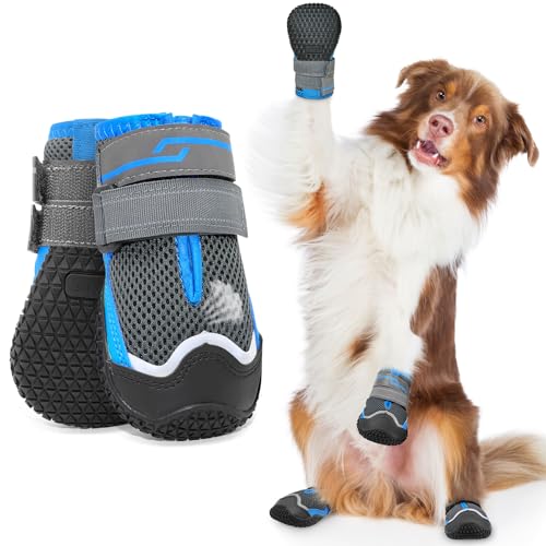 Weesiber Hundeschuhe Pfotenschutz, 2 Stück rutschfeste Hundestiefel mit Reflektierenden Riemen und Verschleißfester Gummisohle, Pfotenschutz für Kleine, Mittlere und Große Hunde (Grau-1, Größe 6) von Weesiber