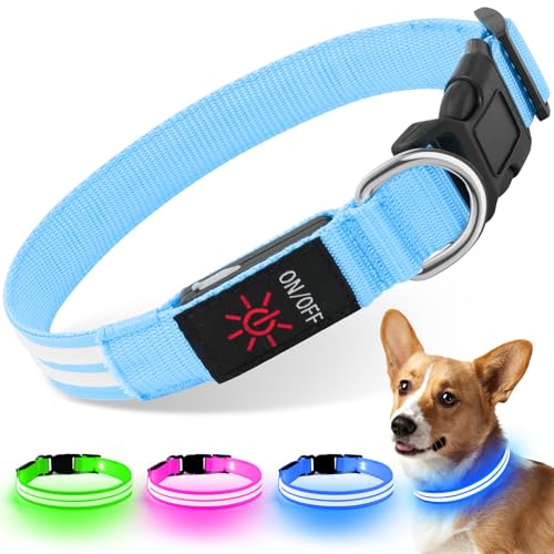 Weesiber Leuchthalsband Hund - Wiederaufladbares USB LED Halsband für Hunde, Wasserdicht und Verstellbar leuchtband Hund mit 3 Lichtmodi für Kleine Mittlere Große Hunde (Blau, L) von Weesiber