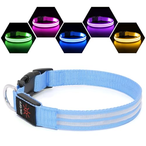 Weesiber Leuchthalsband Hund - Wiederaufladbares USB LED Halsband für Hunde, Wasserdicht und Verstellbar leuchtband Hund mit 3 Lichtmodi für Kleine Mittlere Große Hunde (Blau, M) von Weesiber