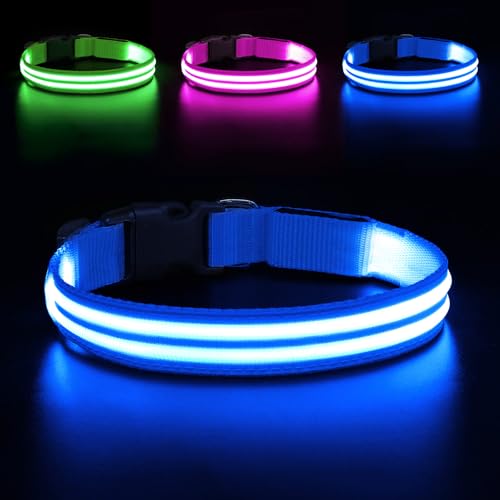 Weesiber Leuchthalsband Hund - Wiederaufladbares USB LED Halsband für Hunde, Wasserdicht und Verstellbar leuchtband Hund mit 3 Lichtmodi für Kleine Mittlere Große Hunde (Blau, S) von Weesiber