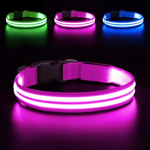 Weesiber Leuchthalsband Hund, Leuchtendes Hundehalsband Aufladbar Wasserdichtes LED Halsband für Hunde Verstellbares Hundebeleuchtung für Nachtspaziergänge (Rosa, L) von Weesiber