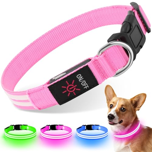 Weesiber Leuchthalsband Hund, Leuchtendes Hundehalsband Aufladbar Wasserdichtes LED Halsband für Hunde Verstellbares Hundebeleuchtung für Nachtspaziergänge (Rosa, L) von Weesiber