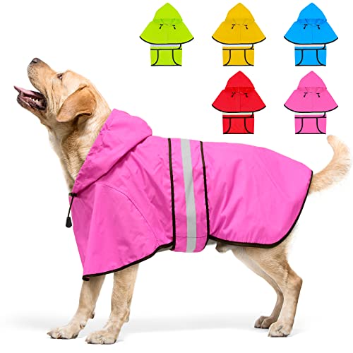 Weesiber Hunderegenmantel, Reflektierender Hund Regenmantel mit Leinenloch, wasserdichte Regenjacke Hunde Verstellbarer Hundeponcho Mit Kapuze (L, Rosa) von Weesiber