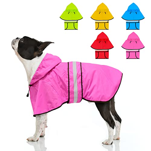 Weesiber Reflektierender wasserdichter Hunde-Regenmantel – Wasserdichter reflektierender Hunde-Regenmantel – verstellbare Haustierjacke, Leichter Hunde-Slicker-Poncho mit Kapuze (S, Rosa) von Weesiber