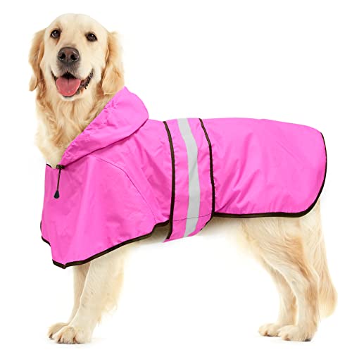 Weesiber Reflektierender wasserdichter Hunde-Regenmantel – Wasserdichter reflektierender Hunde-Regenmantel – verstellbare Haustierjacke, Leichter Hunde-Slicker-Poncho mit Kapuze (XL, Rosa) von Weesiber