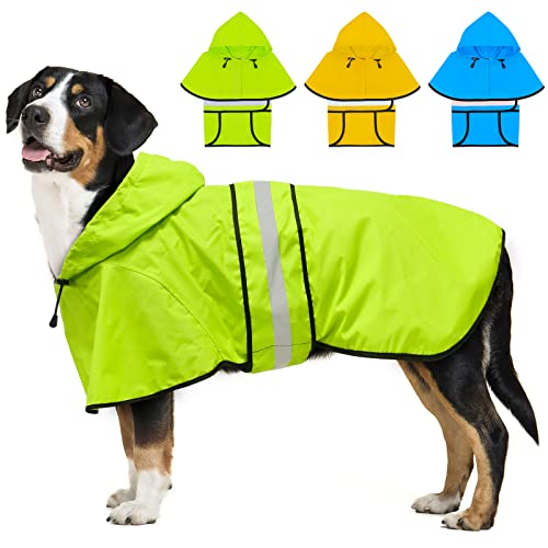 Weesiber Reflektierender wasserdichter Hunde-Regenmantel – verstellbare Haustierjacke, leichter Hunde-Slicker-Poncho mit Kapuze für kleine bis sehr große Hunde und Welpen (L, Grün) von Weesiber