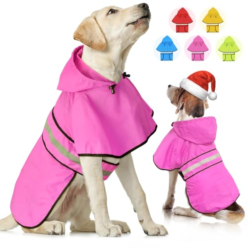 Weesiber Reflektierender wasserdichter Hunde Regenmantel– verstellbare Haustierjacke, Leichter Hunde-Slicker-Poncho mit Kapuze für kleine bis sehr große Hunde und Welpen (M, Rosa) von Weesiber