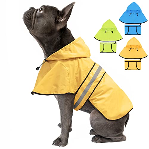 Weesiber Regenmantel Hund - Reflektierender Hunderegenmantel Wasserdicht, Verstellbare Regenjacke Hund, Leichter Hunde-Poncho mit Kapuze für kleine bis sehr große Hunde und Welpen (S, Gelb) von Weesiber