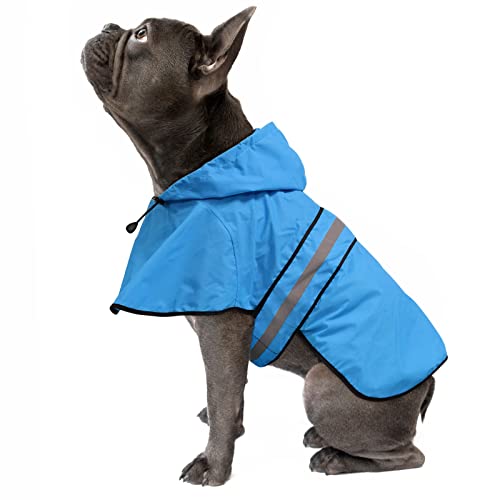 Weesiber Reflektierender wasserdichter Hunde-Regenmantel – verstellbare Haustierjacke, leichter Hunde-Slicker-Poncho mit Kapuze für kleine bis sehr große Hunde und Welpen (S, Blau) von Weesiber